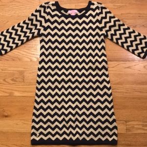 Lilly Pulitzer girls sweater knit dress chevron navy with gold shimmer